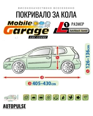 Покривало Kegel Mobile Garage L1 за Хечбек (405-430 см) Сиво