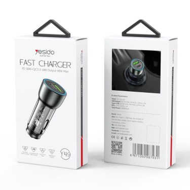 Зарядно устройство за кола YESIDO Y49 30W с 1xUSB-A и 1xUSB-C порт, 12V-24V